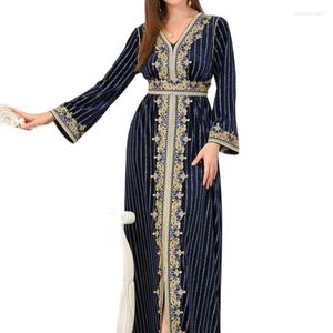 Ethnic Clothing Elegant Dresses For Women Velvet Floral Embroidery Guipure Lace Panel Belted Kaftan Saudi Women's Jalabiyat Pakistan