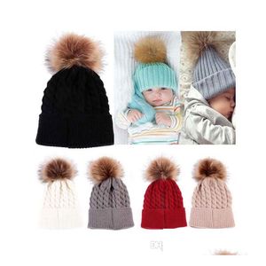 Berretti Cappelli Neonato Carino Cappello invernale Palla di pelo Berretto con pompon Bambini Ragazza Ragazzo Lana lavorata a maglia per ragazze Orlo Berretti Drop Delivery Mate Dh6Vt