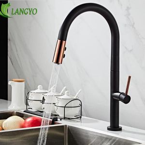 Rubinetti da cucina LANGYO Rubinetto bianco nero 360 Rubinetto lavello girevole Blackend Rubinetto freddo e miscelatore estraibile annerito