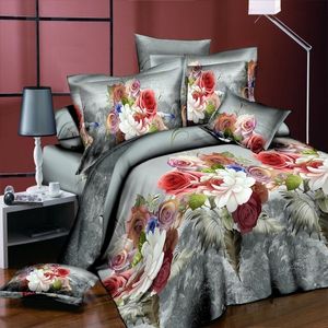 Sängkläder uppsättningar 3D -uppsättningar färgglada pion rose blomma bomull 4 st. Täcke täcker platt platta kuddväskor sängkläder king size hög kvalitet32 230228
