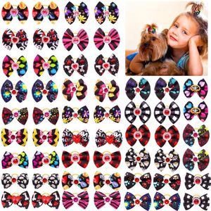 Dog Apparel 100/200PCS Pet Hair Bows Heart Print Decorate Pearl Headwear Accessories Rubber Band For Small Dogs Items