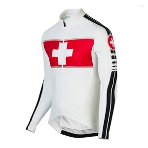 Racing Jackets Switzerland Cycling Jersey Men Long Sleeve Winter Fleece Or Thin Bike Wear White Bicycle Clothing Wholesale