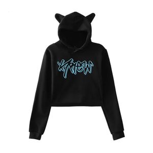 Womens Hoodies Sweatshirts Itsfunneh Krew Katcher Neon Pullover Merch for Girls Cat Ear Crop Top Youth 230301