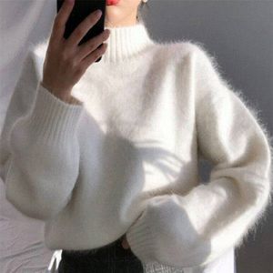 Women's Sweaters Fashion Woman Sweaters Women's Outer Wear White Turtleneck Sweater Autumn and Winter Pullover Wool Loose Sweater Top ZY6144 230301