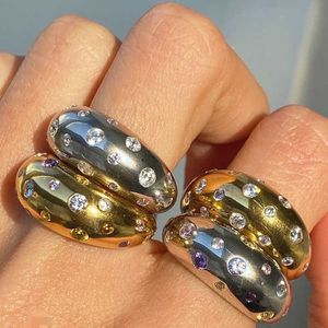 Cluster Rings Zircon stone set dome chunky rings for women gold open rings deisgner glitter jewelry trendy women jewelry 2021 wholesale G230228