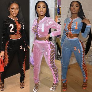 Womens Two Piece Pants VAZN Summer Sport Women Full Sleeve Casual Bandage Set Tracksuit Sexy Suit 2 Piece Set Lady Sets 230228