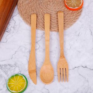 3 pcs/Set Dinnerware Sets Bamboo Travel Cutlery Set Fork Knife Spoon Reusable Kitchen Tools Eco-Friendly Wood Bamboo Wooden Cutlery