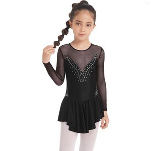 Scene Wear Kids Girls Figure Ice Skating Costume Sparkling Rhinestone Hollow Back Dresses Ballet Dance Ballroom Competition Leotard Dress