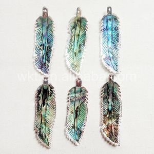 Charms WT-P816 Silver Feather Feather Pendant Wholesale Natural Abalone Shell in Plated Fashion Charm Gift