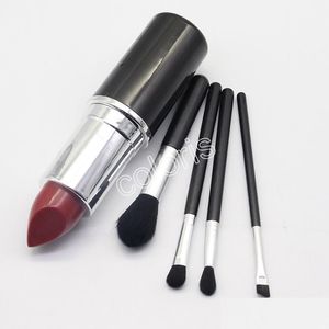 Makeup Brushes Professional 4 Pcs Set Look In A Box Baic Black Synthetic Cosmetic Kit With Big Lipstick Shape Holder Drop Delivery H Dhksp