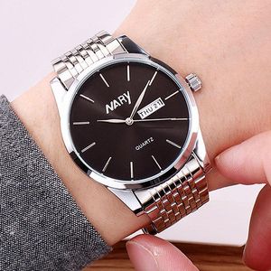 Wristwatches Man Watch 2023 Top Nary Fashion Business Men Watches Stainless Steel Day Date Quartz Mens