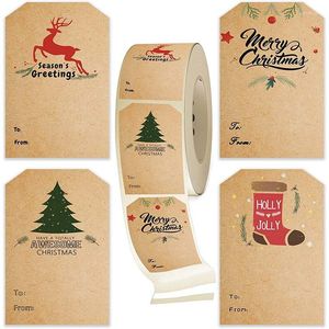 Gift Wrap Merry Christmas Tags Sticker Kraft Paper Handwritten Name Tree Elk Label DIY Party Scrapbook 5 7.5cm 300pcs