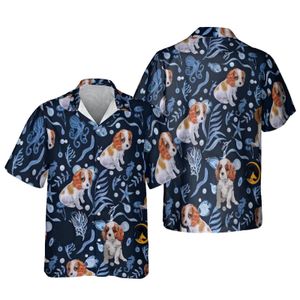 Men's Casual Shirts Jumeast Dachshunds Shiba Inu Men Tropical Flowers Cavalier King Charles Spaniel Pugs Havanese Beach Hawaiian Blouses Tops 230228