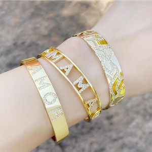 Charm Bracelets FLOLA Gold Plated Amor MaMa Cuff Bangles For Women White Stone Bangle Cubic Zirconia Luxury Jewelry Gifts Brtc85