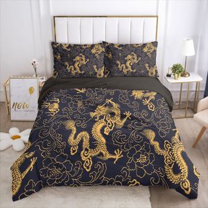 Bettwäsche-Sets, 3D-Bettbezug-Sets, Set mit Bettdeckenbezügen, Bettwäsche, Doppel-, Einzel-, King-Size- und Queen-Size-Bettwäsche mit chinesischem Drachen-Design, 230228