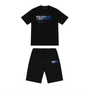 Projektanci Top Trapstar nowa męska koszulka z krótkim rękawem tee strój Chenille dres czarna bawełniana londyn Streetwears spodnie do joggingu