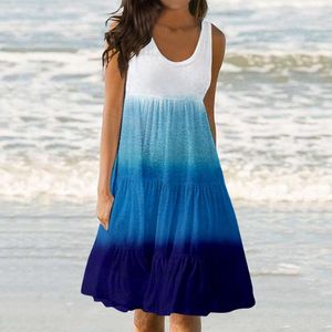 Casual Dresses 2023 Women's Summer Swing T-shirt Patchwork Beach Cover Up With Pockets Loose Dress Vestidos