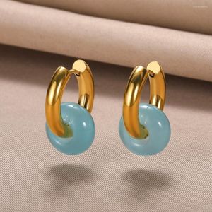 Brincos de bronzeado Blue Stone Grow For Women Luxury Gold Color Hoop Bridal Wedding Party Anniversary Gift Fashion Jewelry