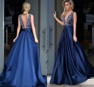 Royal Blue Evening Dresses Sexy Plunging Neck Low V Cut Backless paljetter Prom Dresses Women Party Eccase Gowns Vestidos Custom Made BC15320