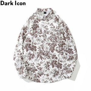 Männer Casual Hemden Dark Leave Druck Hawaiian Shirt Männer Frauen Turndown Kragen Mann Bluse Langarm Z0224