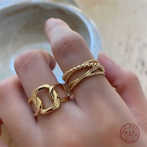 Cluster Rings 925 Sterling Silver European Simple Multilayer Chain Open Ring Women Punk Hip Hop Classic Jewelry Accessories Friendship Gift G230228