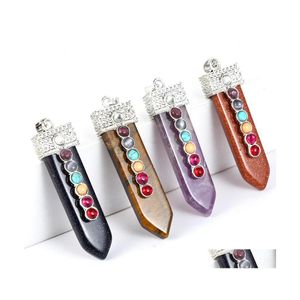 CAR DVR Pendant Halsband Natural Stone Chakela Seven Chakras Rhinestone Pendum Reiki Healing Chakra Rose Quartz Crystal Pendo Charms för Ne Dhyk2