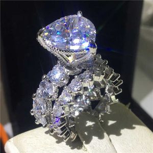 Cluster Rings Luxury Heart cut 8ct Sona cz Ring Sets 925 Sterling Silver Engagement Wedding Band Rings per donna uomo Vintage Party Jewelry G230228