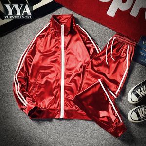 Mężczyzny dresy dla mężczyzn Hip Hop Men Casual Training Tracksuit Streetwear Fashion Dwupoziomowy zestaw stojak obster z zapinem bomber kurtka elastyczna talia dres dresowy 230228