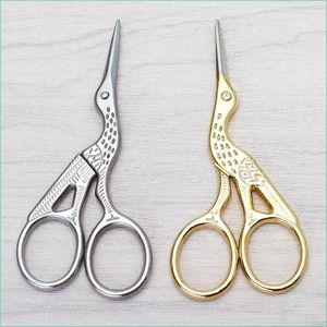 Stainless Steel wick cutter Crane Shape Scissors Stork Measures Retro Craft Cross Stitch Shears Embroidery Sewing Tools 9.3cm Gold Silver Hand Tools