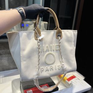 Sacchetti per la spesa perle perle da donna borse di grande capacità borsetti di lusso in tela da spalla in tela sacca da spiaggia estiva