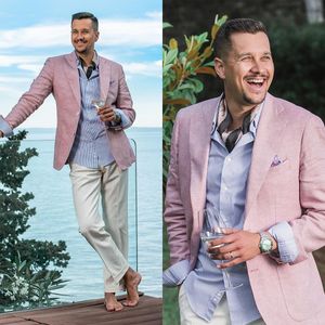 Neuester einteiliger rosafarbener Herren-Smoking mit einreihiger Revers-Bräutigamanzug, Freizeitanzüge