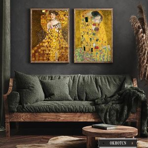 Paintings The Kiss Adele Bloch Bauer Retro Famous Gustav Klimt Poster Hd Print Canvas Painting Wall Art Picture for Interior Living Room Woo