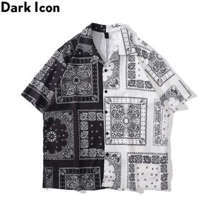 Męskie koszule Dark czarna biała patchwork bandana koszula mężczyzna kobiety Summer cienki materiał męski koszulka polo odzież z 0224