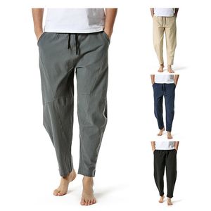 Женские брюки Capris хлопковые льняные брюки летние брюки мужчины свободно легкая японская уличная одежда эластичная талия.