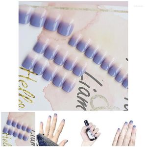 Fałszywe paznokcie 24pcs seksowna nagie fioletowe gradientowy kolor paznokci z klejem zwykła fałszywa końcówka wykończona manicure sticke rp