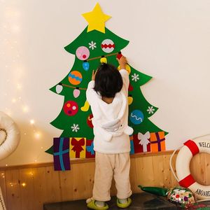 Christmas Decorations DIY Felt Tree Set With Ornaments For Kids Xmas Gifts Door Wall Hanging Ornament Wooden Pendants