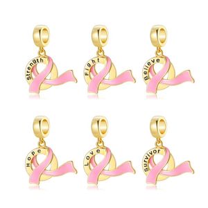 Charms Top Qualität Rosa Band Glück Anhänger Perlen Symbol Hoffnung Glauben Liebe Golden Fit Original Europäischen Armband DIY Schmuck