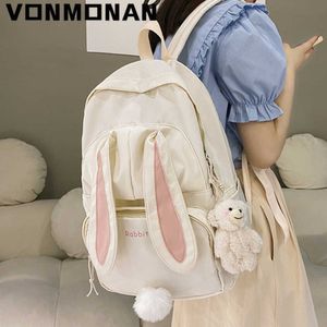 Women Cute Backpack Purses Designer Nylon Waterproof Schoolbag for Teen Girls Large Capacity Rucksack Cartoon Rabbit Mochila 230223