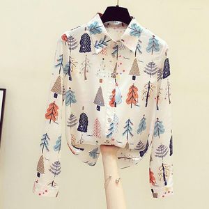 Women's Blouses Spring And Autumn Temperament Western Style Printed Shirt Women Casual All-match POLO Collar Chiffon Top