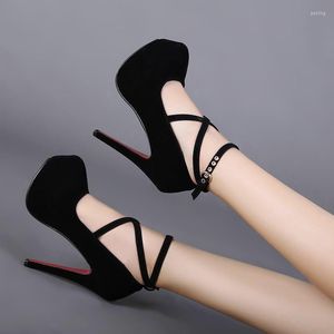 Klänningskor sexig klassisk hög klack kvinnors sandaler sommar röda svarta damer strappy pumpar plattform runda huvud vrist remskor