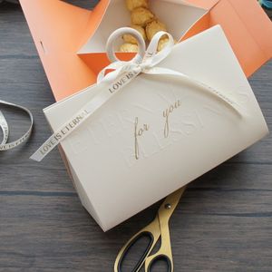 Geschenkpapier, 22 x 7,5 x 13,5 cm, 10 Stück, orange-beige Papierbox mit Griff, Süßigkeiten, Kekse, Schokolade, Makronen, Hochzeitsgeschenkverpackung 230301