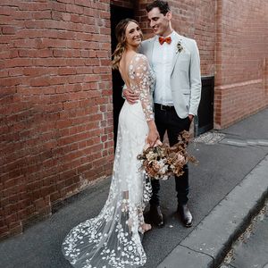 Шикарное боховое свадебное платье 2023 с длинным рукавом