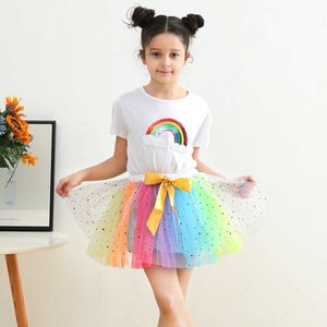 Kjolar New Girl's Tutu kjol med foder och en båghårnålnät tyll kjol tutu barnkläder barn bär sjöjungfru kjol T230301