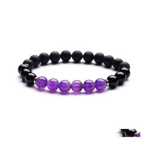 car dvr Beaded Strands 10Pc/Set 8Mm Black Onyx Amethyst Beads Antique Energy Yoga Bead Hand Weaving Dstring Bracelet For Gift Women Handmad Dhyx0