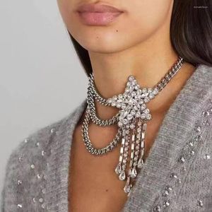 Choker Korean Luxury Bling Crystal Necklace For Women Belt Tassel Fringe Justerbar kedja Bröllopsfestsmycken