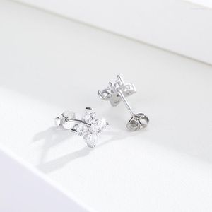 Stud Earrings Cute 925 Sterling Silver Four Petals Round CZ Small Clover For Women Girls Children Kids Jewelry Aros Aretes