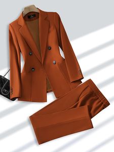 Kadın Suit Blazers Moda Pantolon Pantolon Kıyafet Resmi Kadın Ofis İş İşi Giyim Blazer ve Pantolon Bej Black Haki 2 Parça Set Pocket 230301