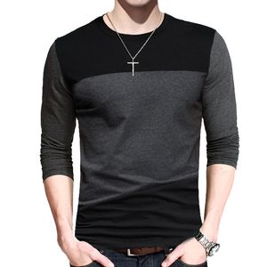 Men's T-Shirts BROWON Autumn Korean Men T Shirt Vintage Style Patchwork Black Gray O-Neck Long Tshirt Men Clothing Plus Size M-5XL 230301