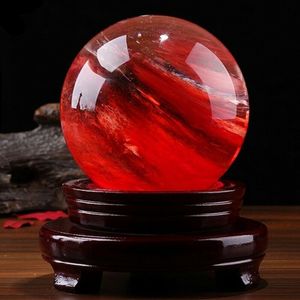 Dekorativa objekt Figurer 80mm Red Citrine Calcite Quartz Crystal Sphere Ball Healing Gemstone With Stand 230228