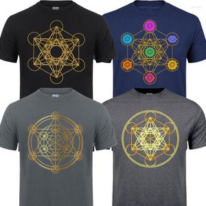 Mäns T-skjortor Retro Gold Limited Edtion Sacred Geometry Magic Mandala Metatrons Cube Flower of Life Shirt Man Men's T-Shirt Topps Tees Tees